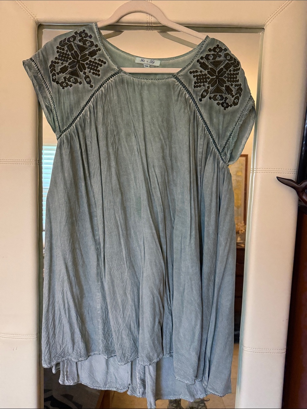 She + Sky Light Blue Embroidered Mini Dress
